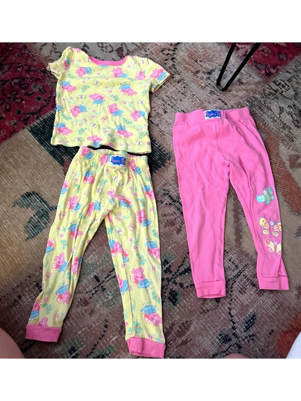 Peppa pig set of 3 toddler pink yellow girls pajamas bundle